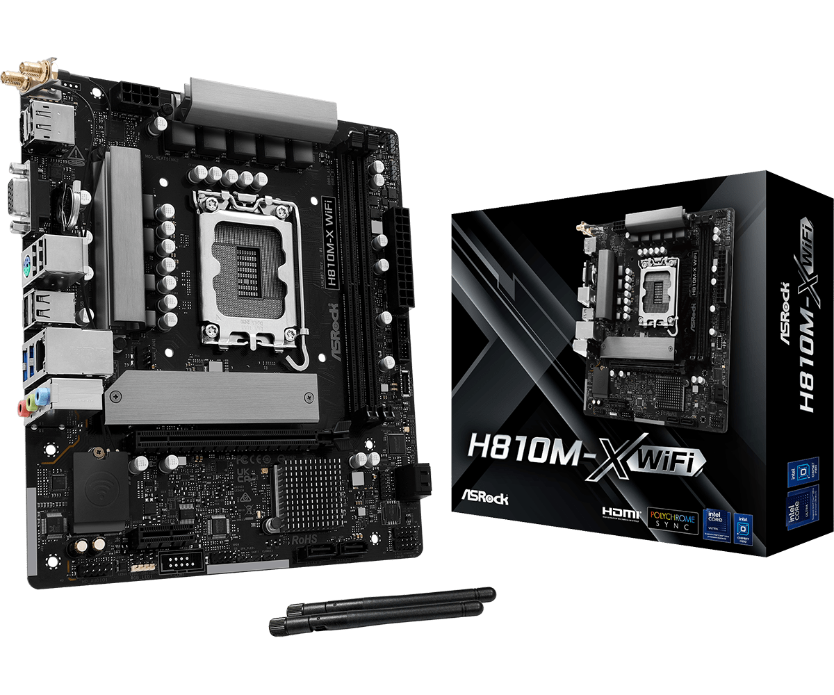 ASRock H810M-X WiFi Sockel 1851, 2xDDR5 HDMI / DP / VGA / 2,5 GLAN, µATX ASRock H810M-X WiFi Sockel 1851, 2xDDR5 HDMI / DP / VGA / 2,5 GLAN, µATX