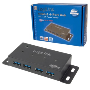 LogiLink USB 3.0 Aktiv-Hub 4-Port mit Netzteil, Metall Gehäuse