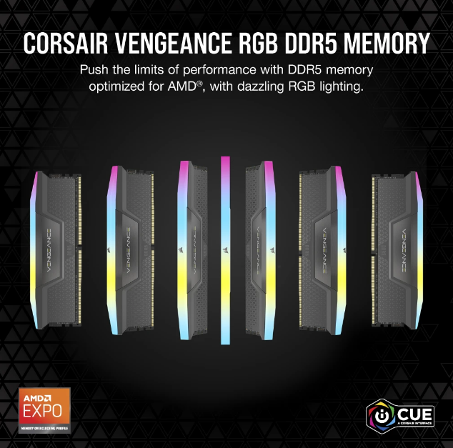 DDR5 RAM Corsair Vengeace RGB Black 32GB (2x16GB) PC 6000 CL30 DDR5 RAM Corsair Vengeace RGB Black 32GB (2x16GB) PC 6000 CL30