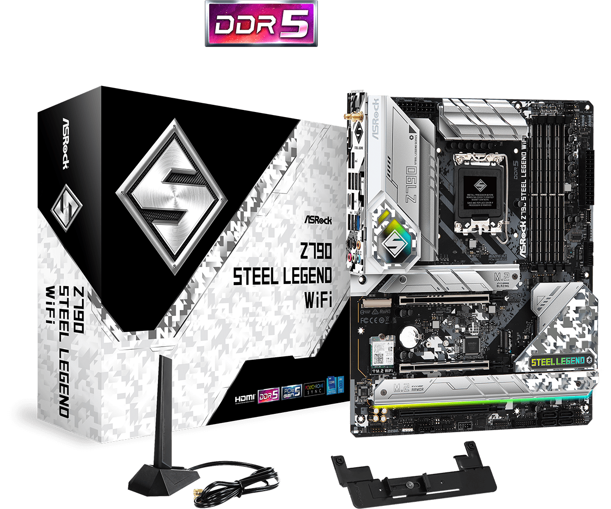 ASRock Z790 Steel Legend WiFi Sockel 1700, 4xDDR5 HDMI / DP / 3x M.2 / ATX ASRock Z790 Steel Legend WiFi Sockel 1700, 4xDDR5 HDMI / DP / 3x M.2 / ATX