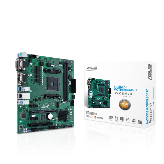 ASUS Pro A520M-C II/CSM Sockel AM4, 2xDDR4 M.2 DP / HDMI / DVI / VGA, µATX ASUS Pro A520M-C II/CSM Sockel AM4, 2xDDR4 M.2 DP / HDMI / DVI / VGA, µATX