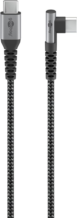 USB C/C Kabel 0,5 M. - USB Typ C-Stecker > USB Typ C-Stecker 90°, schwarz/grau USB C/C Kabel 0,5 M. - USB Typ C-Stecker > USB Typ C-Stecker 90°, schwarz/grau