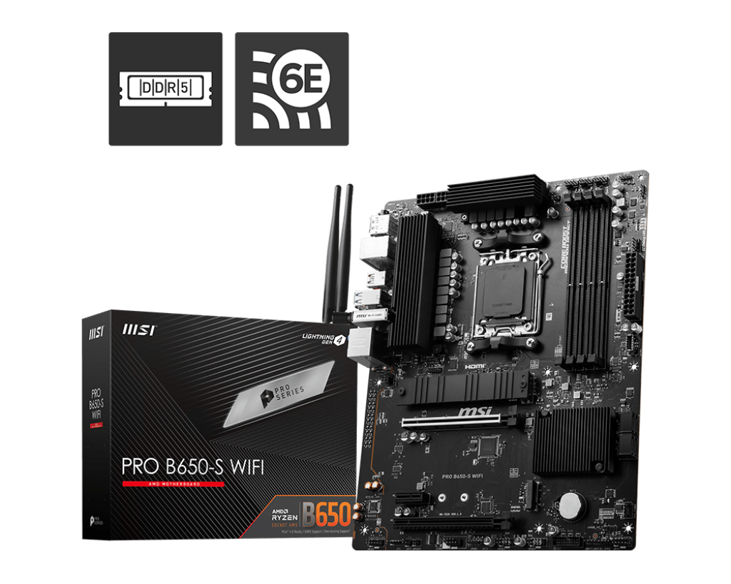 MSI PRO B650-S WIFI  Sockel AM5, 4xDDR5 2x M.2 HDMI / DP / USB-C, ATX