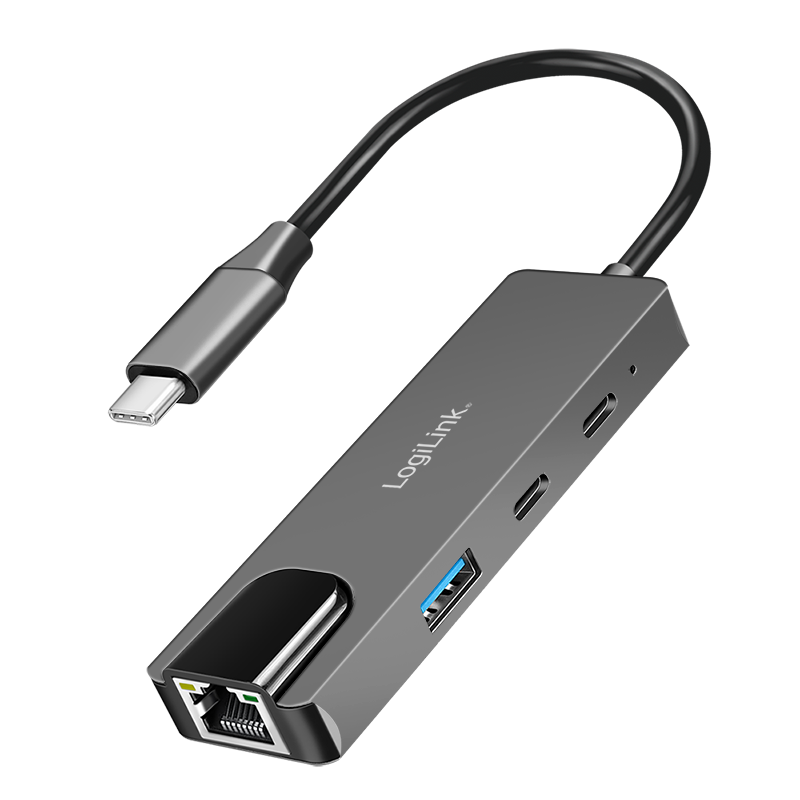 USB C Hub 3-Port + 2.5GbE RJ45 - USB 3.2 Typ C-Stecker > 1x USB 3.0 A / 2x USB C-Buchse + RJ45 Buchse, space-Grau