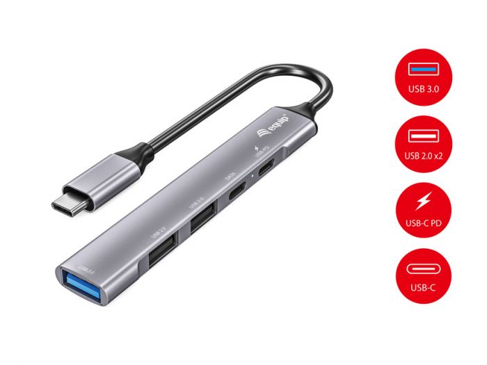 USB C Hub 5-Port - USB 3.1 Typ C-Stecker > 1x 3.0 / 2x 2.0 / 1x C3.0/PD-Buchse USB C Hub 5-Port - USB 3.1 Typ C-Stecker > 1x 3.0 / 2x 2.0 / 1x C3.0/PD-Buchse