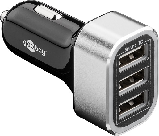USB KFZ Lade-Adapter 12/24V 3x USB-A Buchse 5500mA, silber / schwarz USB KFZ Lade-Adapter 12/24V 3x USB-A Buchse 5500mA, silber / schwarz