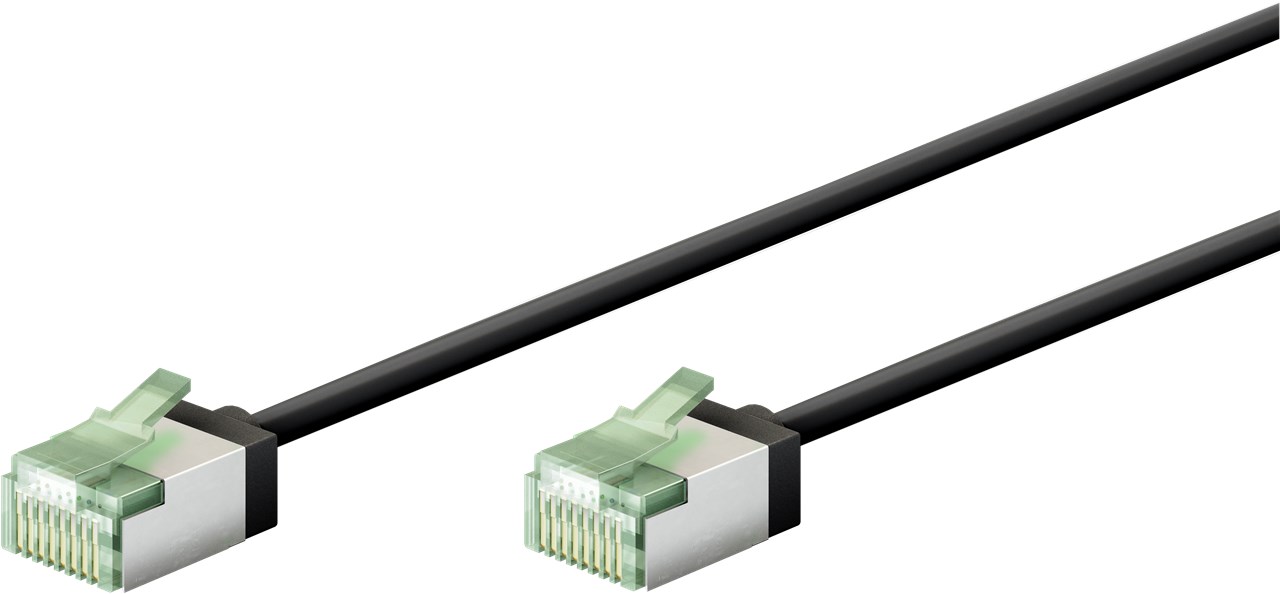 Netzwerk Patchkabel slim 3m schwarz Ultraflexibles Cat 8.1 U/FTP, extra kurze Stecker Netzwerk Patchkabel slim 3m schwarz Ultraflexibles Cat 8.1 U/FTP, extra kurze Stecker