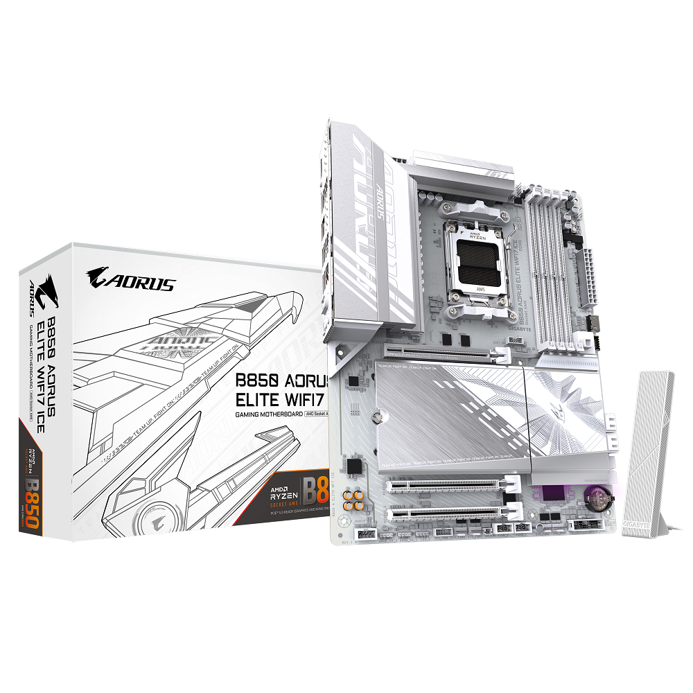 Gigabyte B850 AORUS ELITE WF7 ICE Sockel AM5, 4xDDR5 DP / WiFi7 4xM.2, ATX Gigabyte B850 AORUS ELITE WF7 ICE Sockel AM5, 4xDDR5 DP / WiFi7 4xM.2, ATX