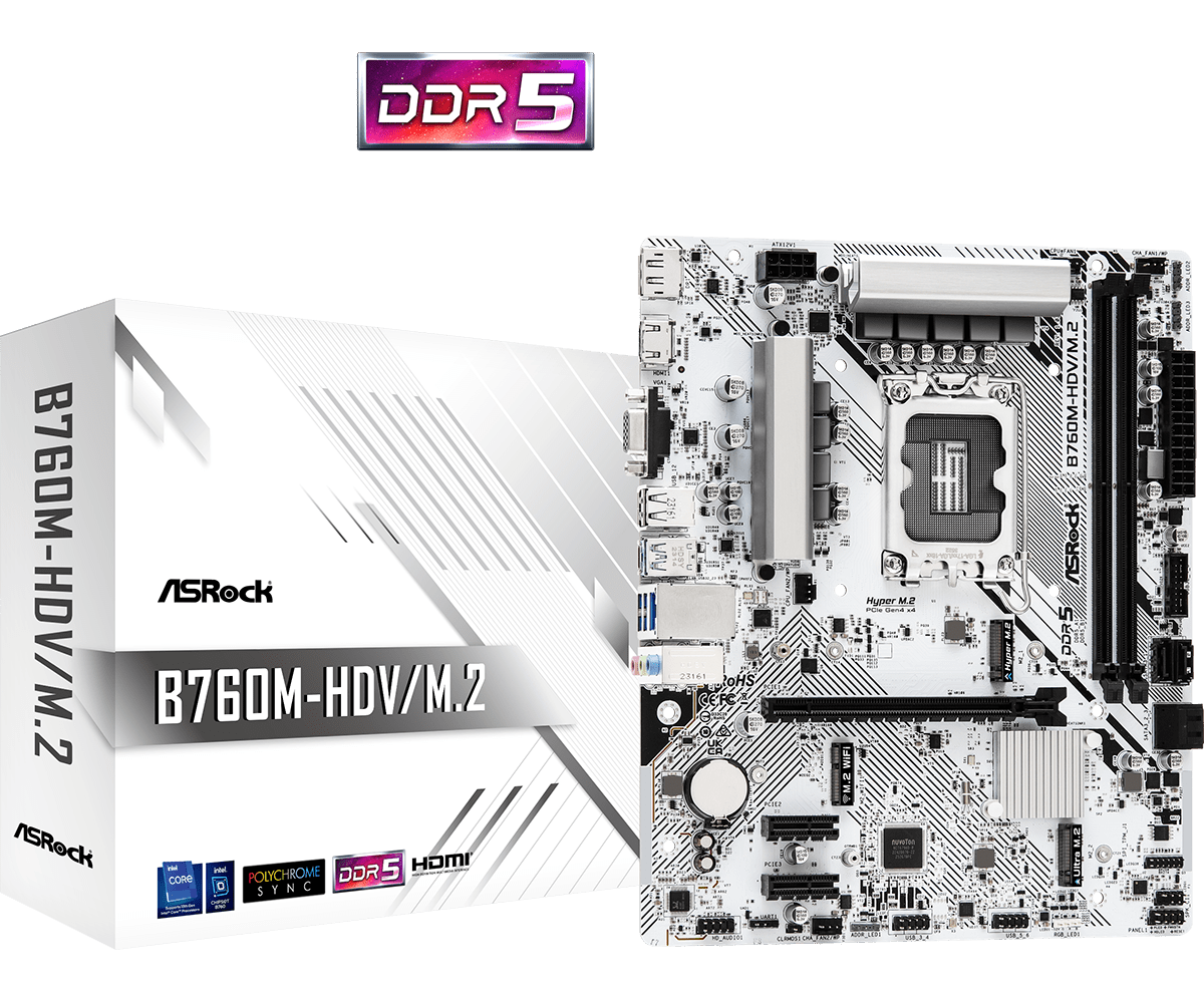 ASRock B760M-HDV/M.2 Sockel 1700, 2xDDR5 HDMI / DP / VGA / 2x M.2 / mATX ASRock B760M-HDV/M.2 Sockel 1700, 2xDDR5 HDMI / DP / VGA / 2x M.2 / mATX