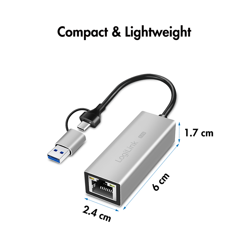 USB C/RJ45 LAN-Konverter bis 2.5Gbits - USB 3.0 Typ C-Stecker > RJ45 Buchse Gigabit Ethernet Netzwerkadapter 10/100/1000Mbps