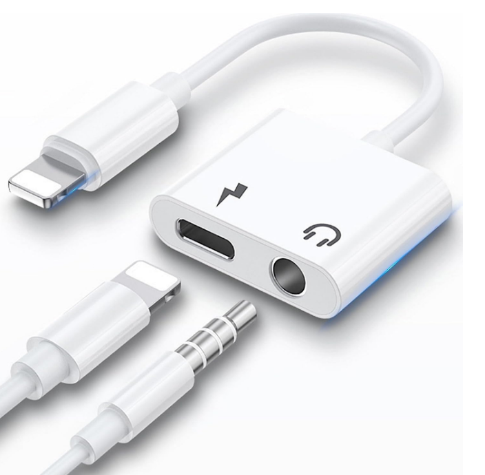 Lightning (Stecker) auf Audio + Lightning (Buchse) Adapter für Apple Geräte, weiss Lightning (Stecker) auf Audio + Lightning (Buchse) Adapter für Apple Geräte, weiss