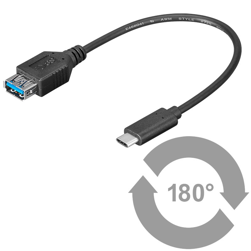USB C/A Adapterkabel 0,2 M. - USB Typ C-Stecker > USB 3.0 A-Buchse, schwarz USB C/A Adapterkabel 0,2 M. - USB Typ C-Stecker > USB 3.0 A-Buchse, schwarz