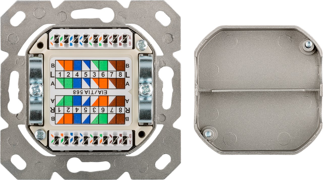 Netzwerkdose Goobay  2xRJ45 Unter-/Aufputz, geschirmt, Cat.6A, werkzeugfreie LSA-Montage, weiss RAL 9003