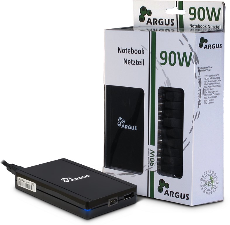 Notebook Netzteil Argus USM90-UCB, 15-20 Volt stabilisiert mit 10 Adapter +USB, 90Watt - 6000mA Notebook Netzteil Argus USM90-UCB, 15-20 Volt stabilisiert mit 10 Adapter +USB, 90Watt - 6000mA