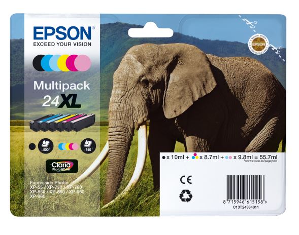 Epson T24XL Multipack Tinte (Elefant), schwarz + 5 Farben 55,7ml Epson T24XL Multipack Tinte (Elefant), schwarz + 5 Farben 55,7ml