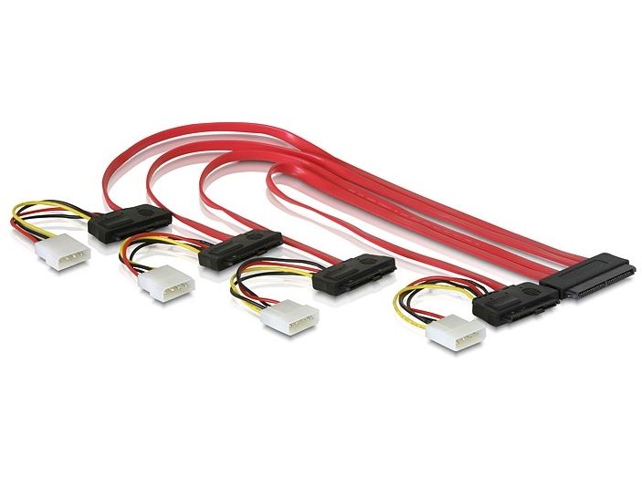 SAS Kabel Delock SAS 32pin -> 4x SAS 29pin +4pin Molex ca. 50cm SAS Kabel Delock SAS 32pin -> 4x SAS 29pin +4pin Molex ca. 50cm