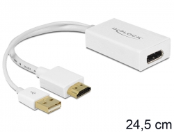 HDMI - DP Kabel-Adapter 1x HDMI + USB Stecker / 1x DP Buchse, weiß HDMI - DP Kabel-Adapter 1x HDMI + USB Stecker / 1x DP Buchse, weiß