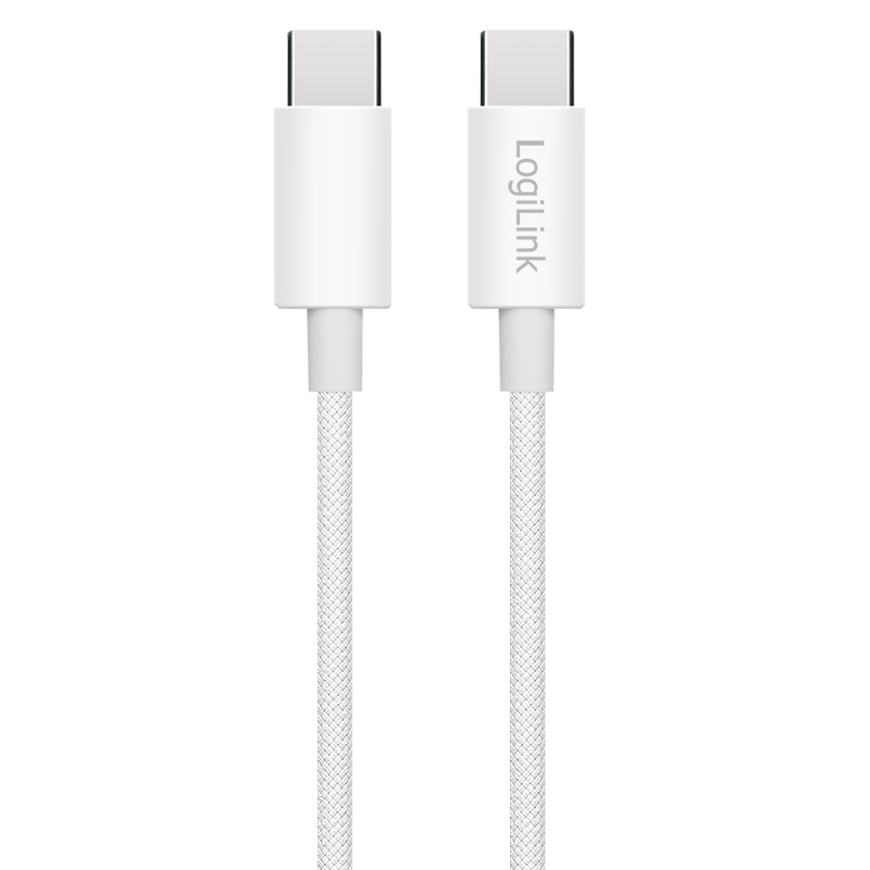 USB C/C Kabel 1,0 M. - USB Typ C-Stecker > USB Typ C-Stecker, weiss Textil