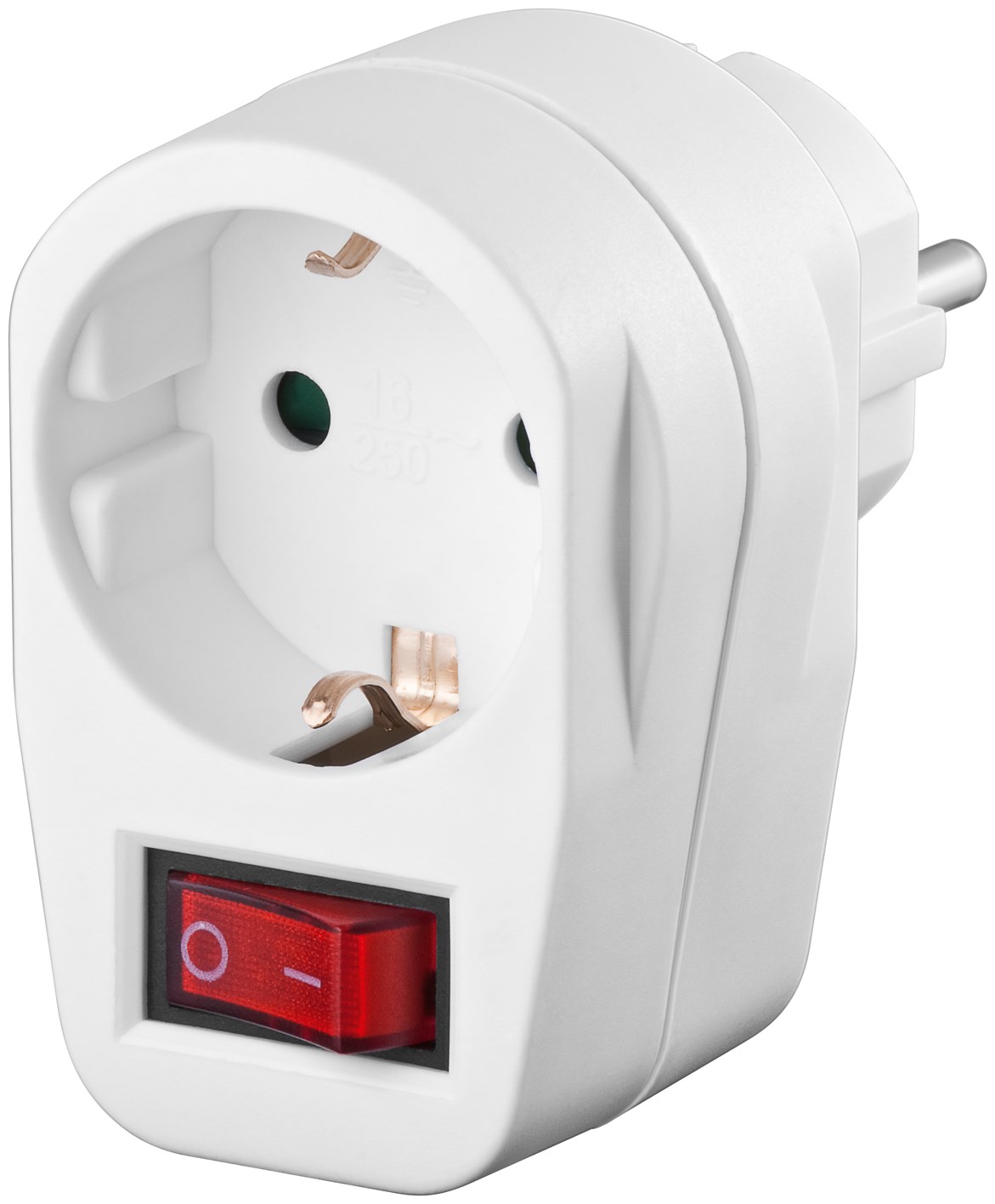 Steckdosenadapter 230V 1x Schuko mit Schalter, weiss Steckdosenadapter 230V 1x Schuko mit Schalter, weiss