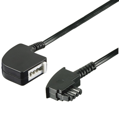 Telefon Verlängerungskabel TAE VER F  1x TAE-F Stecker / 1x TAE-F Kupplung,  4-polig, 6 Meter, schwarz