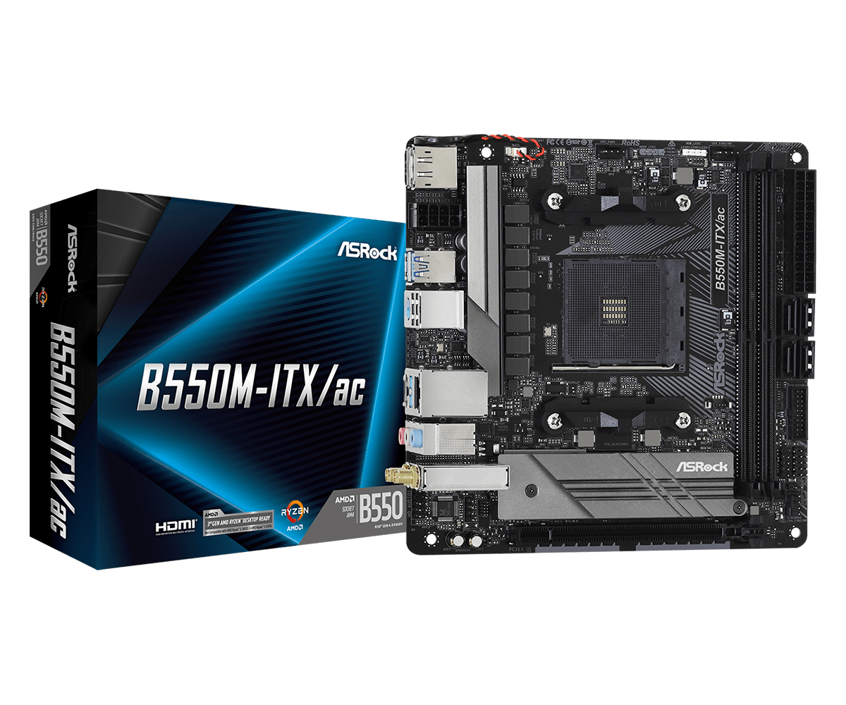 ASRock B550M-ITX/ac Sockel AMD AM4, 2xDDR4 HDMI / DP / GLAN / WLAN / BT, mini-ITX ASRock B550M-ITX/ac Sockel AMD AM4, 2xDDR4 HDMI / DP / GLAN / WLAN / BT, mini-ITX