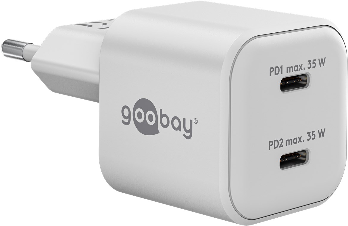 Goobay PD GaN Dual-Schnellladegerät Nano (35 W) 2x USB-C PD, weiß
