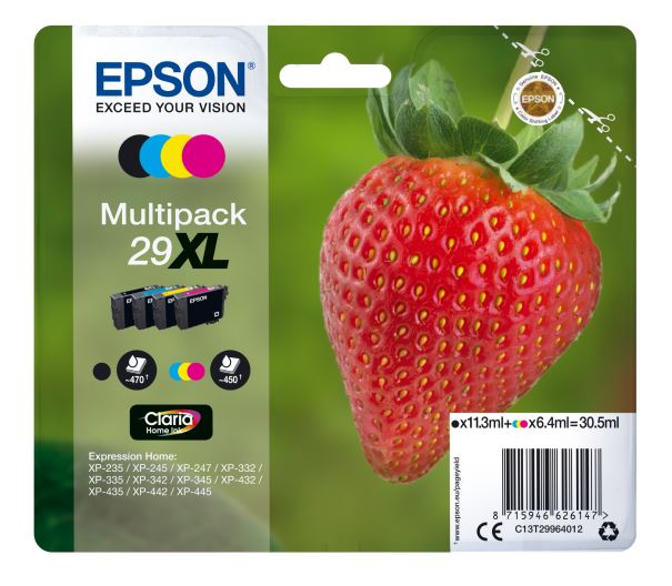 Epson 29XL Multipack Tinte (Erdbeere), schwarz/cyan/magenta/gelb, 30,5ml / 450 Seiten Epson 29XL Multipack Tinte (Erdbeere), schwarz/cyan/magenta/gelb, 30,5ml / 450 Seiten