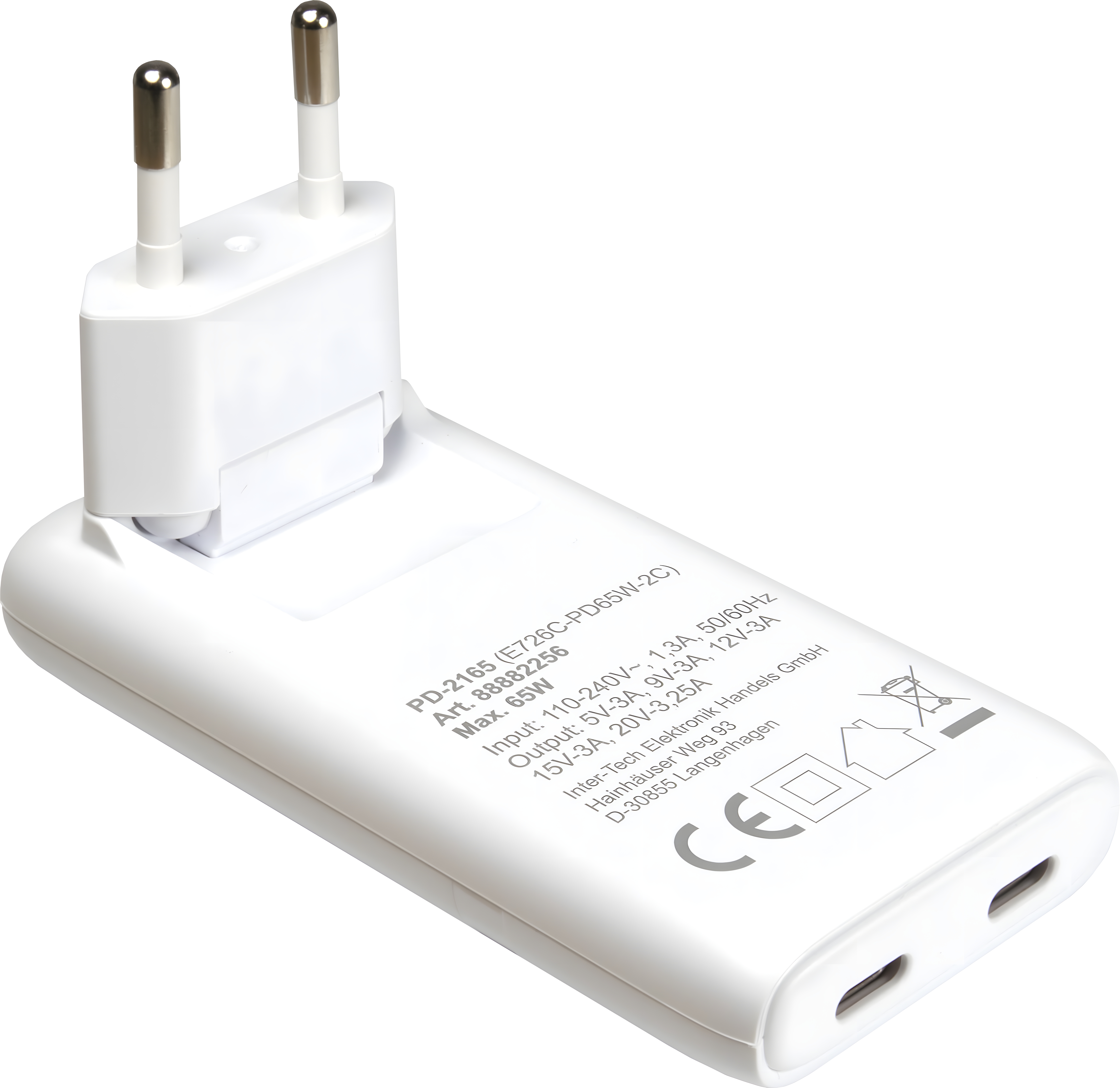 Argus PD-2165 Dual Schnellladegerät Slim (65W) auf 2x USB-C, weiß