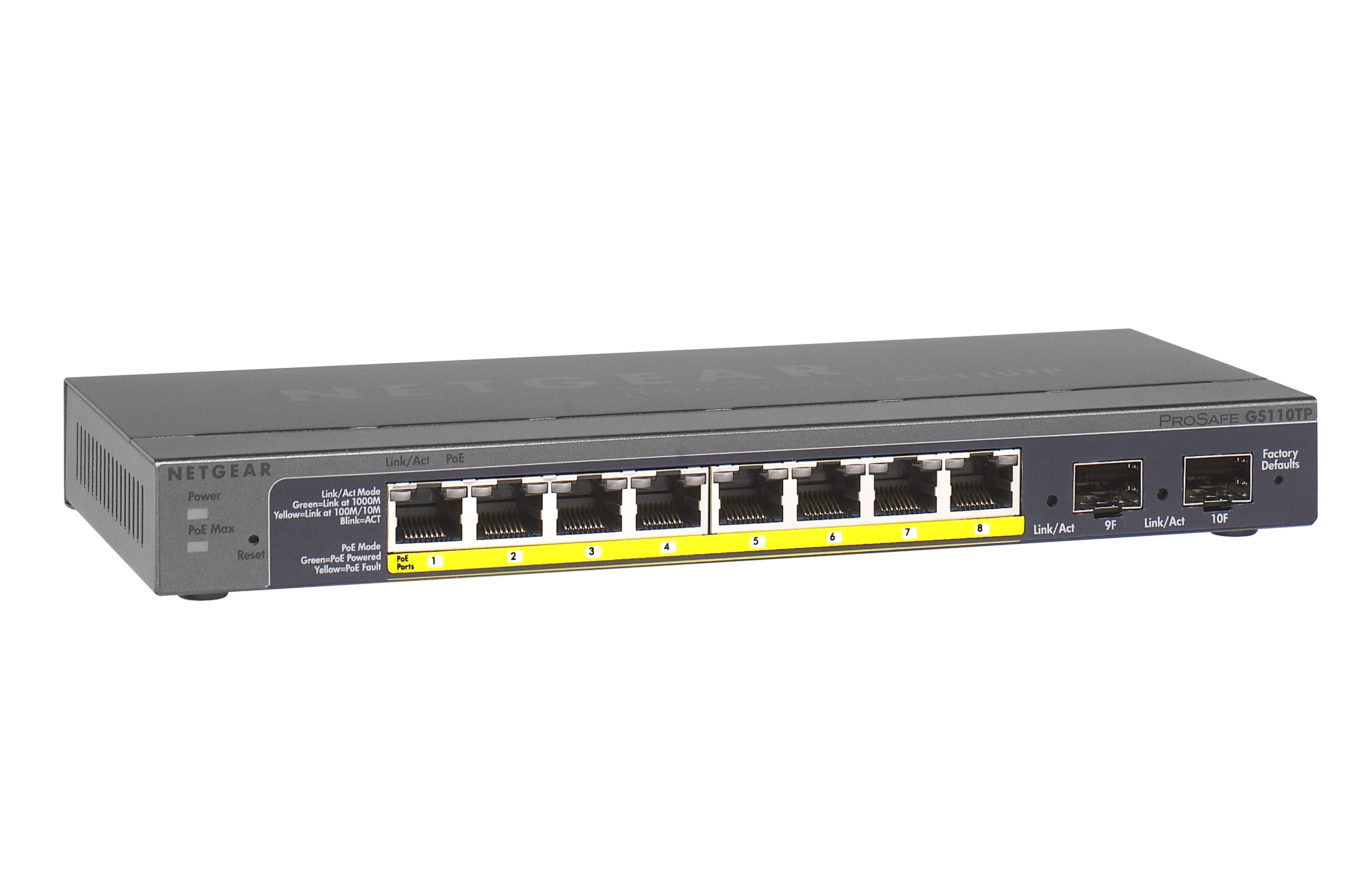 Netgear ProSafe GS110TP Gigabit Switch 8-Port 10-1000Mbps PoE + 2x SFP, Desktop
