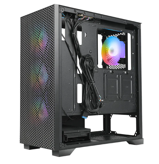Miditower AzzA HIVE 450M Gaming Gehäuse ohne Netzteil, USB3/Audio, 4x120er RGB-Lüfter, schwarz