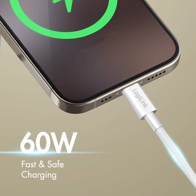 USB C/A Kabel 1,0 M. - USB Typ C-Stecker > USB A-Stecker, weiss Nylon