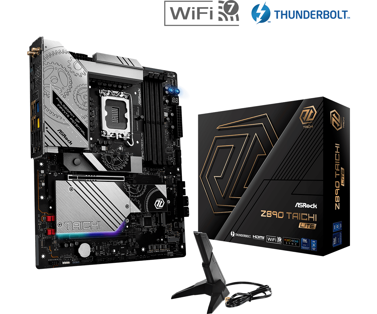 ASRock Z890 Taichi Lite Sockel 1851, 4xDDR5 HDMI / 2xTB / 6x M.2 / ATX ASRock Z890 Taichi Lite Sockel 1851, 4xDDR5 HDMI / 2xTB / 6x M.2 / ATX