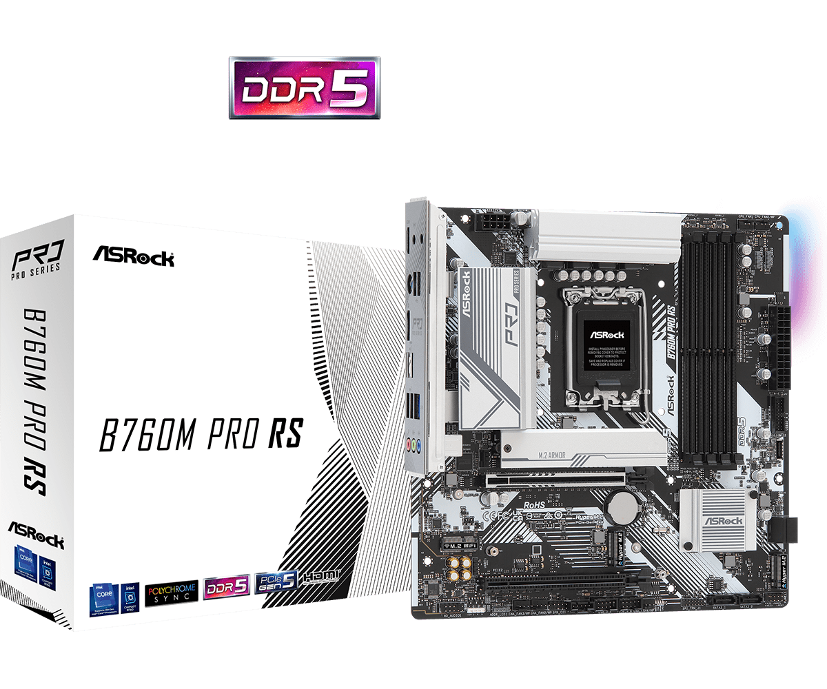 ASRock B760M Pro RS Sockel 1700, 4xDDR5 HDMI / DP / 3x M.2 / mATX ASRock B760M Pro RS Sockel 1700, 4xDDR5 HDMI / DP / 3x M.2 / mATX