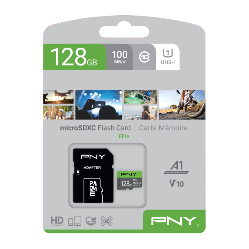 PNY 128GB microSDHC UHS-I Flash-Speicherkarte inklusive SD-Adapter, Class 10