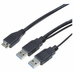 USB 3.0 Anschlusskabel 3 Meter USB Micro-B Stecker / 2x USB-A Stecker