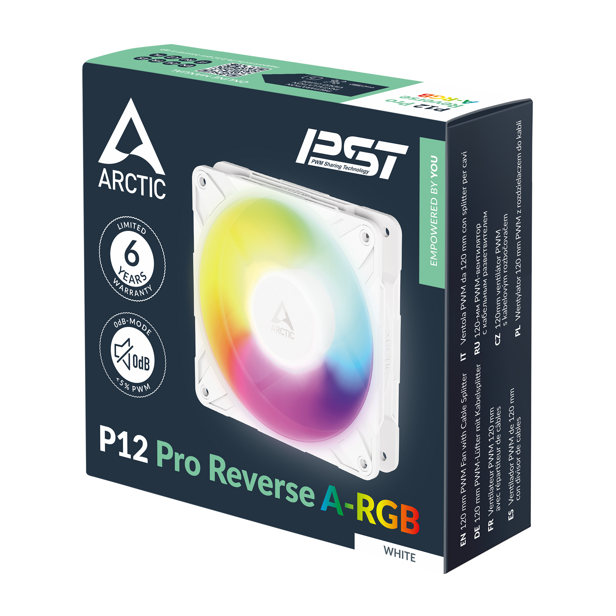 Arctic P12 Pro Reverse A-RGB PC-Lüfter 120x120x25mm 4-pol. PWM-Stecker, weiß