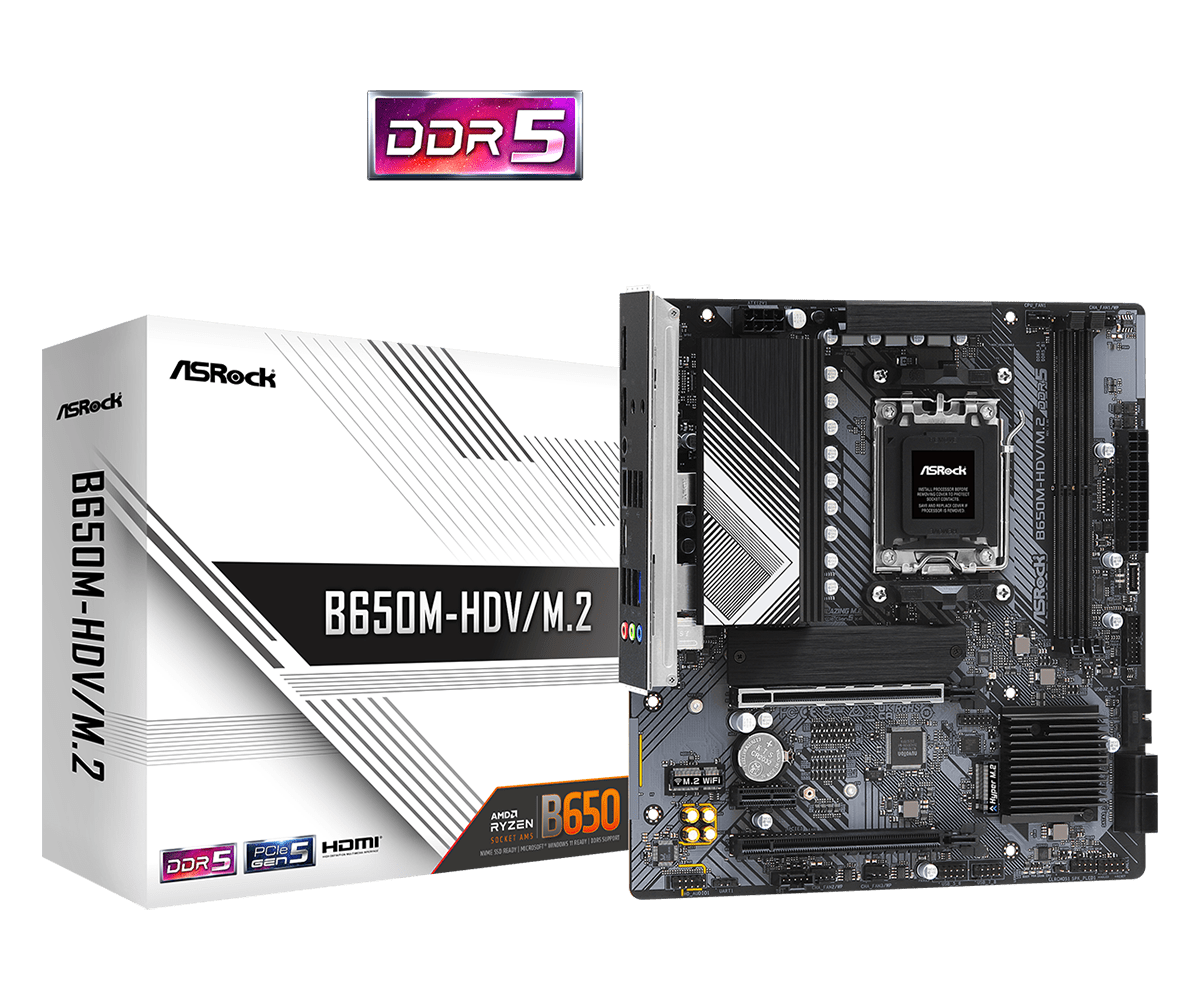 ASRock B650M-HDV/M.2 Sockel AM5, 2xDDR5 M.2 / HDMI / DP, µATX ASRock B650M-HDV/M.2 Sockel AM5, 2xDDR5 M.2 / HDMI / DP, µATX