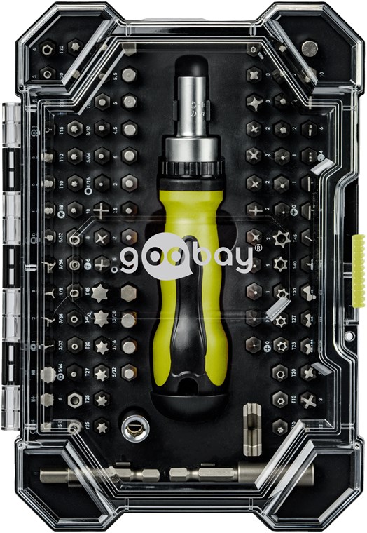 Goobay 100-teiliges Schraubendreher-Set mit 100-tlg. Bitsatz Werkzeug-Set aus S2-Stahl für Schraub-, Montage- und Heimwerkerarbeiten