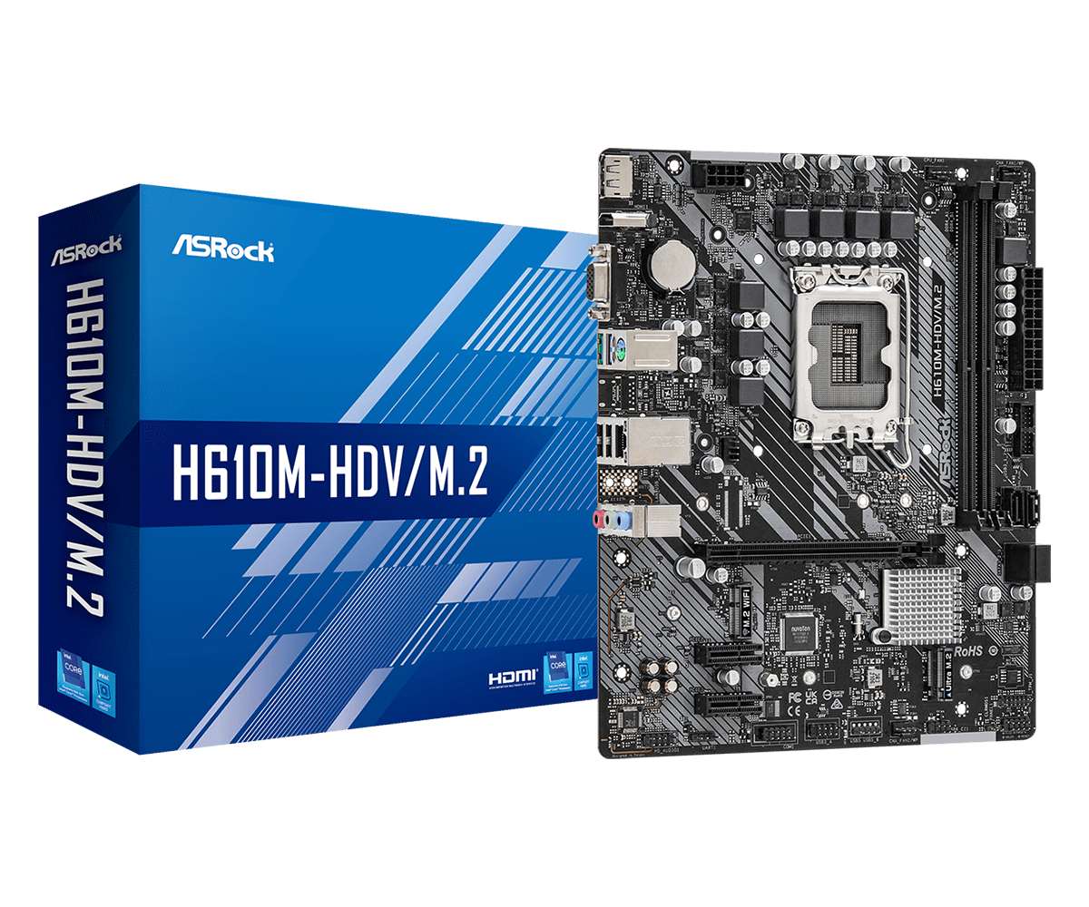 ASRock H610M HDV/M.2 R2.0 Sockel 1700, 2xDDR4 HDMI / DP / VGA / M.2 / mATX ASRock H610M HDV/M.2 R2.0 Sockel 1700, 2xDDR4 HDMI / DP / VGA / M.2 / mATX