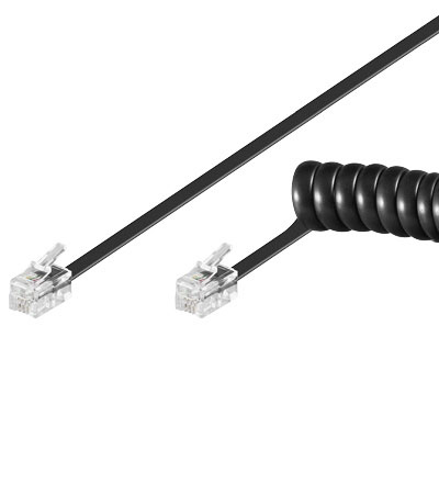Telefonhörer-Spiralkabel  2x WES-Stecker RJ10 4P4C, 4 Meter, schwarz