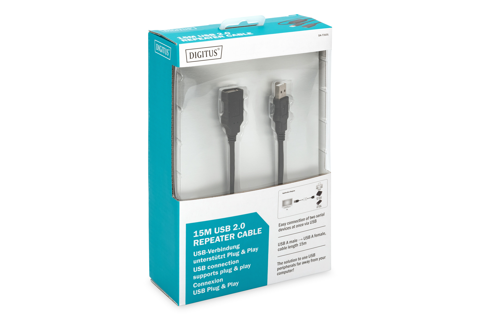 DIGITUS USB Anschlusskabel mit Repeater 15 Meter USB-A Stecker/USB-A Buchse
