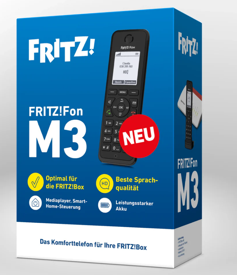 Fritz!Fon M3 schwarz DECT-Handy Zusatztelefon mit Ladeschale