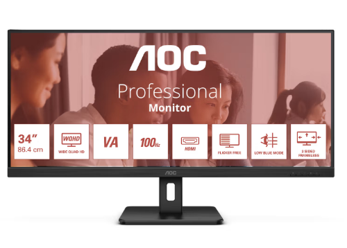 AOC U34E2M TFT 86,4cm (34 Zoll) 21:9 300cd/m2 100Hz 3440x1440 2xHDMI DP, schwarz