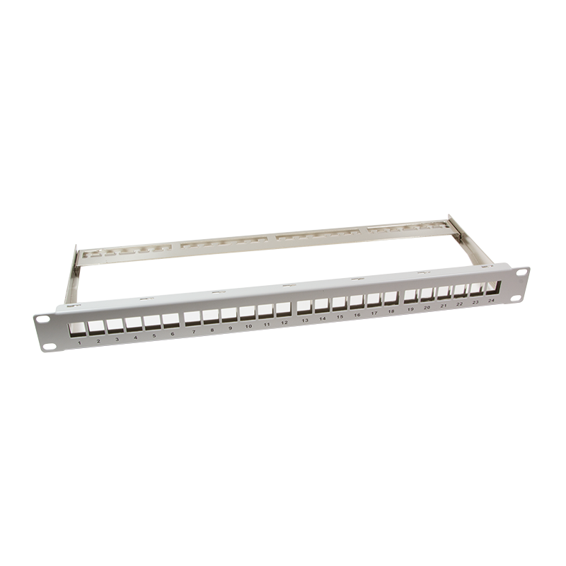 Keystone Patchpanel 24 Keystone Buchsen für 19" Industrie-Gehäuse / 1HE, geschirmt, hellgrau Keystone Patchpanel 24 Keystone Buchsen für 19" Industrie-Gehäuse / 1HE, geschirmt, hellgrau