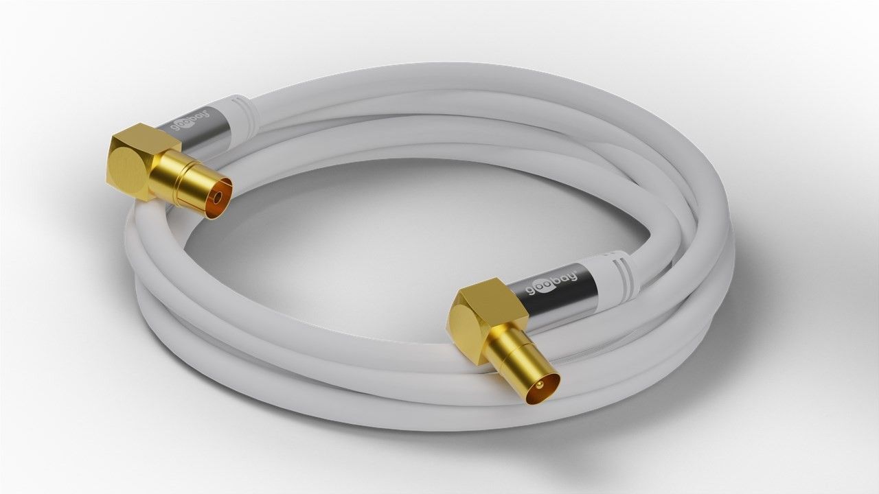 Antennen Anschlusskabel 3 Meter 90° (135 dB typ) Koaxial Stecker/Kupplung 4-fach geschirmt, weiss, High Quality Antennen Anschlusskabel 3 Meter 90° (135 dB typ) Koaxial Stecker/Kupplung 4-fach geschirmt, weiss, High Quality