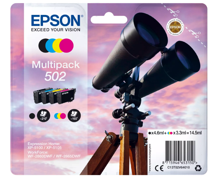 Epson 502 Multipack Tintenpatronen (Fernglas), schwarz/cyan/magenta/gelb 14,5ml DEMO Epson 502 Multipack Tintenpatronen (Fernglas), schwarz/cyan/magenta/gelb 14,5ml DEMO
