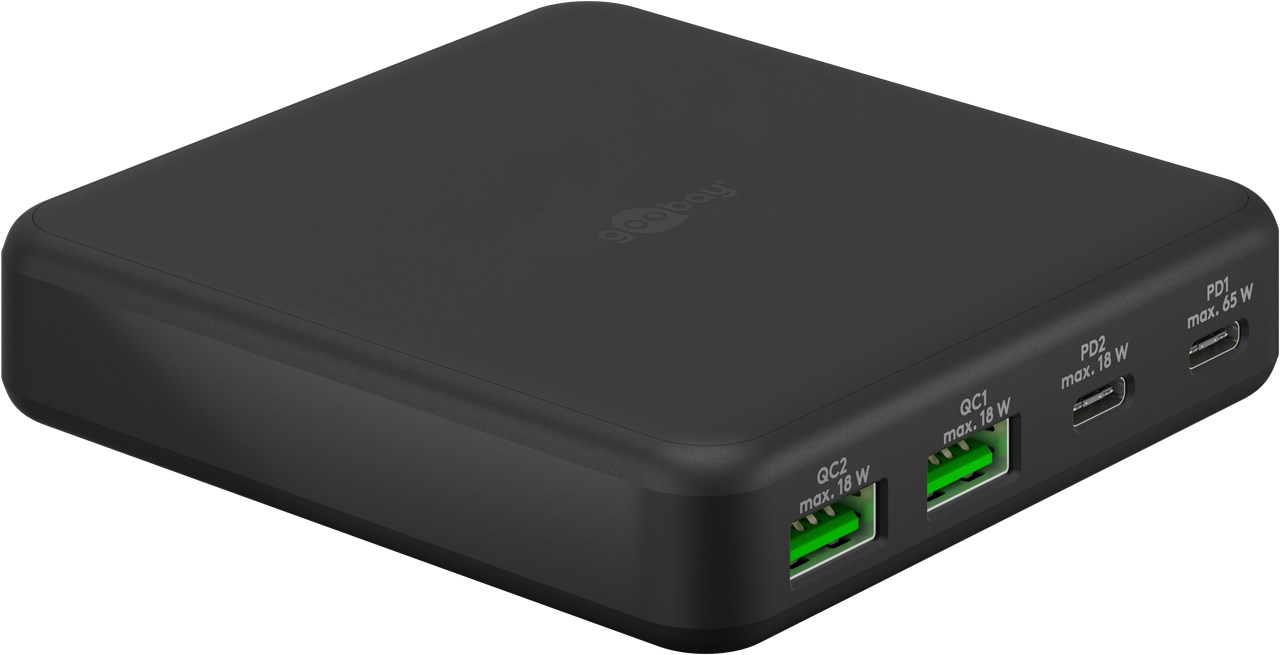 Goobay Quad USB Lade-Adapter 230V auf 2x USB-A + 2x USB-C Buchse 65 Watt, schwarz