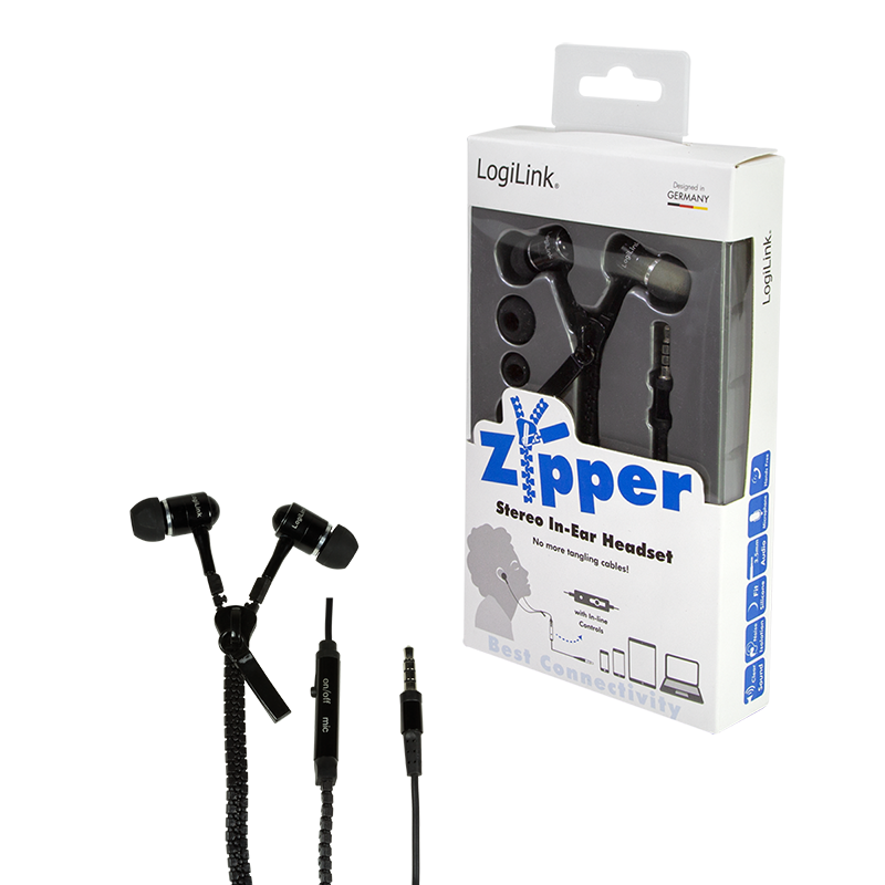 LogiLink Zipper Ohrhörer (In-Ear) für Handy, Tablet, MP3, etc. mit Microfon, schwarz LogiLink Zipper Ohrhörer (In-Ear) für Handy, Tablet, MP3, etc. mit Microfon, schwarz