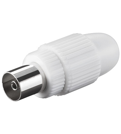Antennen Koaxial Buchse TV / Radio 9.5mm schraubbar, gerade-Bauform, weiss Antennen Koaxial Buchse TV / Radio 9.5mm schraubbar, gerade-Bauform, weiss