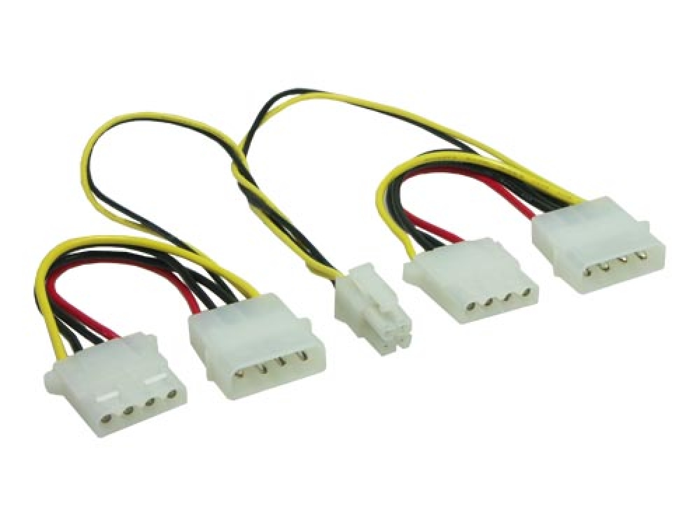Y-Kabel für Netzteil Stromverteilung 2x 5.25" Stecker / 2x 5.25" Buchse / 1x 4-pol. MB-Buchse ATX12V Y-Kabel für Netzteil Stromverteilung 2x 5.25" Stecker / 2x 5.25" Buchse / 1x 4-pol. MB-Buchse ATX12V